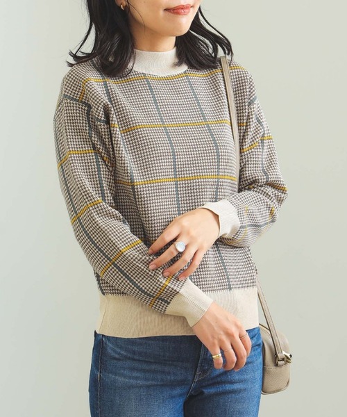 ニット セーター BEAMS HEART / ハイネックチェック ニットプルオーバー レディース