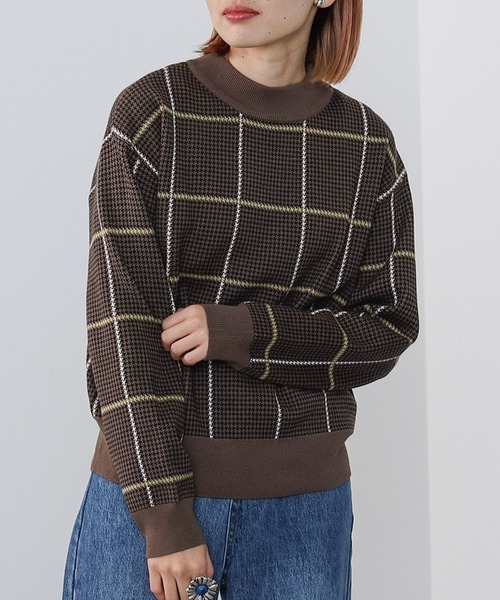 ニット セーター ハイネック チェックニット プルオーバー レディース BEAMS HEART ニット セーター / ハイネックチェック ニットプル