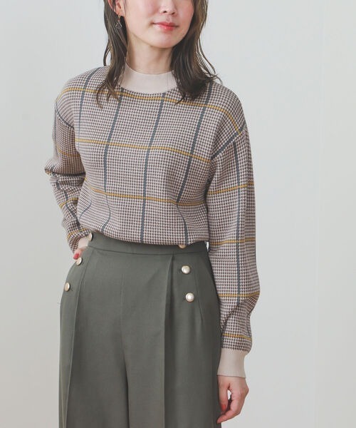 ニット セーター BEAMS HEART / ハイネックチェック ニットプルオーバー レディース BEAMS HEART ニット セーター / ハイネックチェック ニットプル