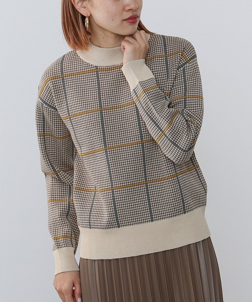 ニット セーター BEAMS HEART / ハイネック チェック プルオーバー レディース BEAMS HEART ニット セーター / ハイネックチェック ニットプル