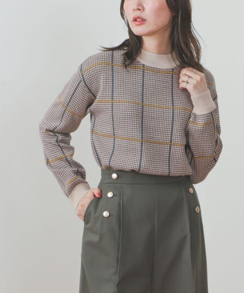 ニット セーター ハイネック チェックニット プルオーバー レディース BEAMS HEART ニット セーター / ハイネックチェック ニットプル