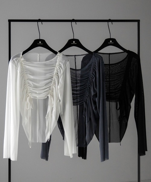 me+em select ダブルリボンシャーリングショートシアーシャツ ホワイト me+em select ダブルリボンシャーリングショートシアーシャツ ホワイト
