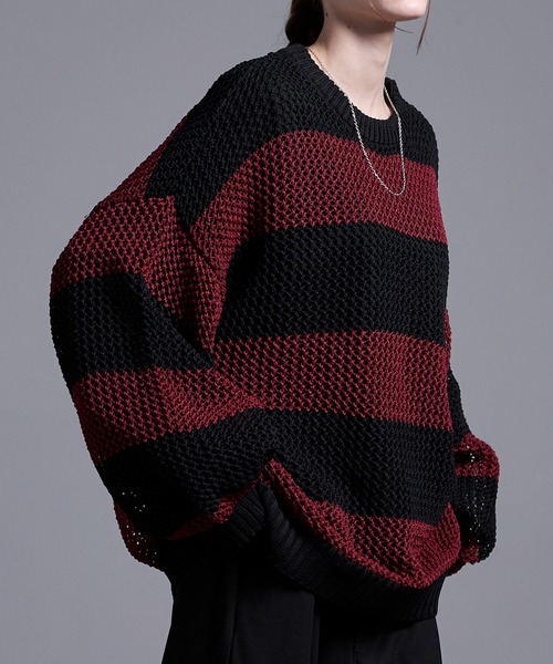 LEINWANDE  | Nuts Over Knit / ウール アジャスター ボリュームスリーブ ニット セーター | F | ブラウン/ブラック/ブルー | LEINWANDE / ラインヴァンド | Nuts Over Knit / ウール