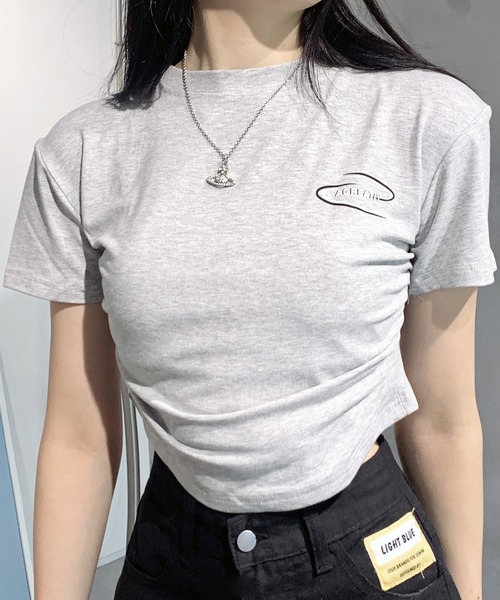 lilful tシャツ ワンポイントロゴ ショート丈 ピチT サイド