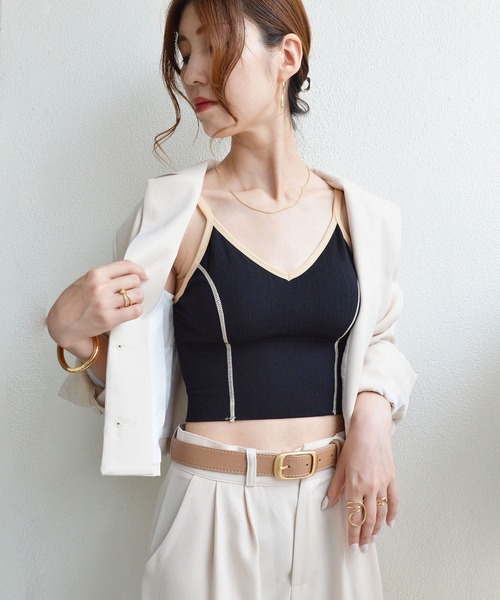 PELLICULE キャミトップス styiro キャミソール 「6色展開」カップ付きキャミ ライン入り