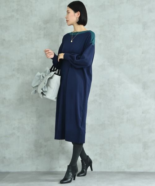 INTERPLANET（インタープラネット） ワンピース ボートネック配色