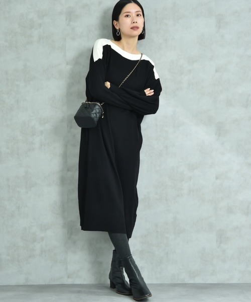 試着のみ未使用】EPOCA♡ ボートネックニットワンピース♡ブラック 試着のみ未使用】EPOCA♡ ボートネックニットワンピース♡ブラック