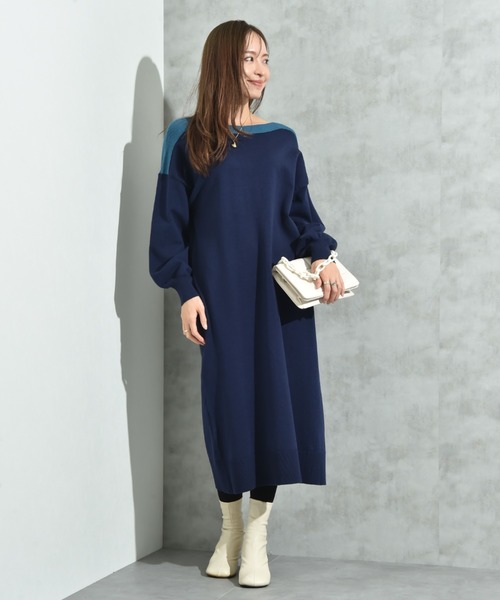 INTERPLANET（インタープラネット） ワンピース ボートネック配色