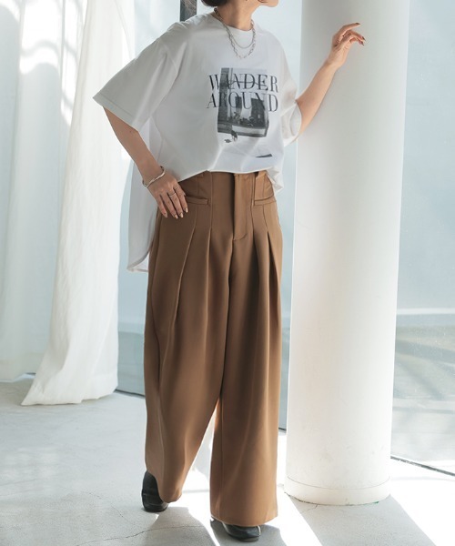 HUG.U スラックス パンツ 立体タックワイドパンツ レディース