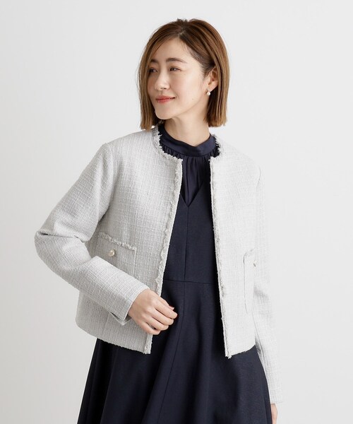 近年モデル♡アクリス シルク ノーカラージャケット クロップド丈 光沢 grove（グローブ） ジャケット ノーカラージャケット 入園式 卒園式