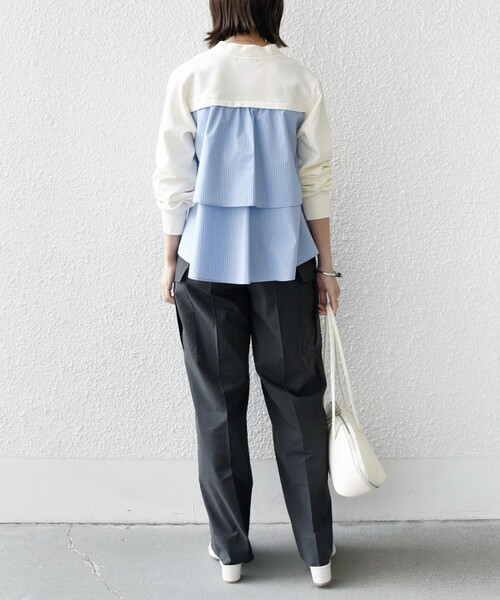SHIPS for women / シップスウィメン 【WEB限定】〈手洗い可能〉布帛 コンビ Vネック カーディガン セール】【WEB限定】〈手洗い可能〉布帛 コンビ Vネック