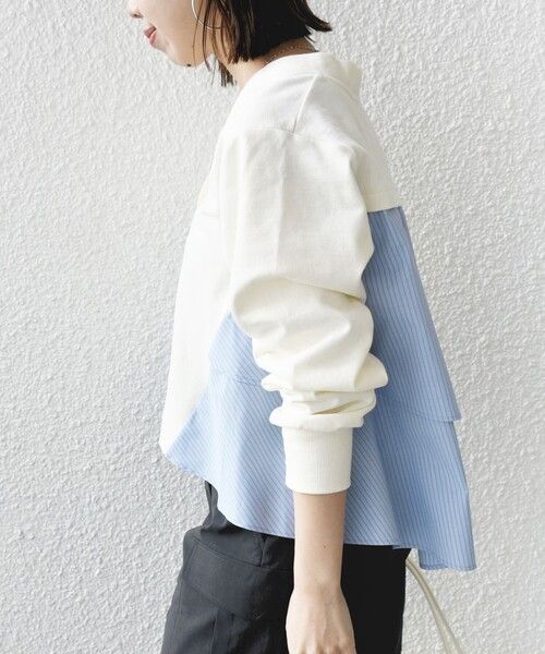 SHIPS for women / シップスウィメン 【WEB限定】〈手洗い可能〉布帛 コンビ Vネック カーディガン SHIPS カーディガン 「WEB限定」「手洗い可能」布帛 コンビ V
