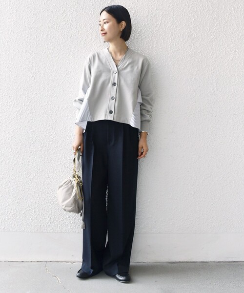 SHIPS for women / シップスウィメン 【WEB限定】〈手洗い可能〉布帛 コンビ Vネック カーディガン SHIPS カーディガン 「WEB限定」「手洗い可能」布帛 コンビ V