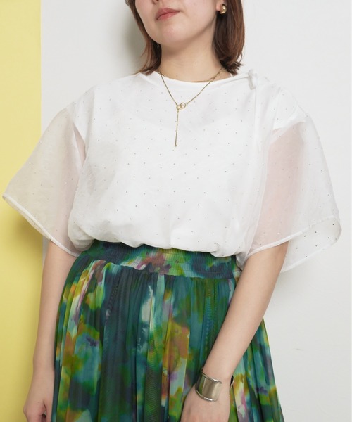 tシャツ 「インナー付き」2ピース ラインストーン シアートップス レディース palm RICHE tシャツ 「インナー付き」2ピース ラインストーン