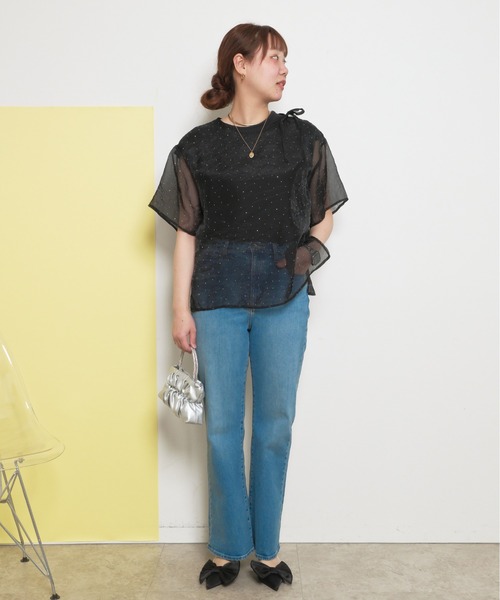 tシャツ 「インナー付き」2ピース ラインストーン シアートップス レディース palm RICHE tシャツ 「インナー付き」2ピース ラインストーン