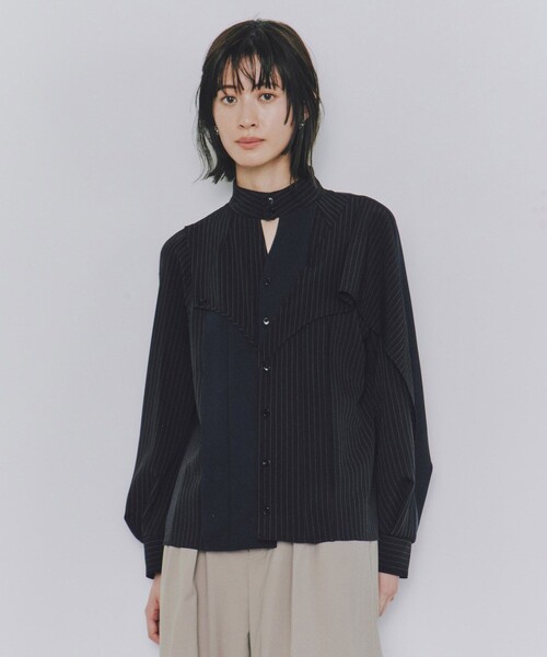 半袖ブラウス　袖スリットあり KOEISTORE ブラウス レディース 春 夏 春夏 白 黒 紺 シャツ 七