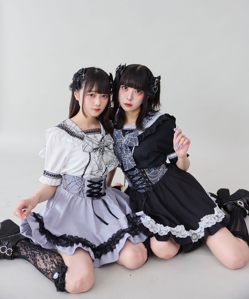 DearMyLove スカート 夏 チェーンレースアップクモレースフリル