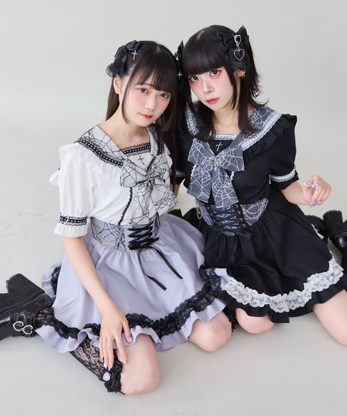 DearMyLove スカート 夏 チェーンレースアップクモレースフリル