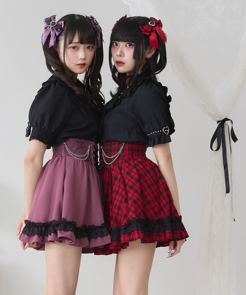 DearMyLove スカート 夏 チェーンレースアップクモレースフリル