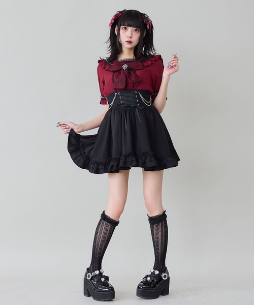DearMyLove スカート 夏 チェーンレースアップクモレースフリル