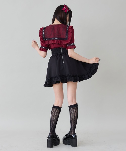 GLOWNY レース　フリル　スカート DearMyLove スカート 夏 チェーンレースアップクモレースフリル