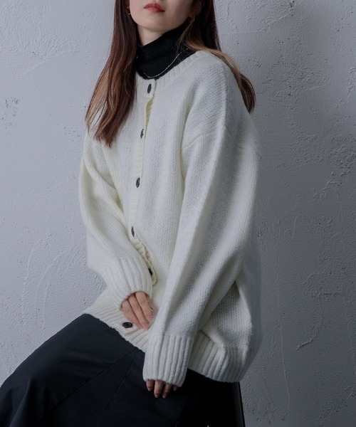 「Adoon plain」 ニットカーディガン FREE ブルーグリーン レディース_画像4