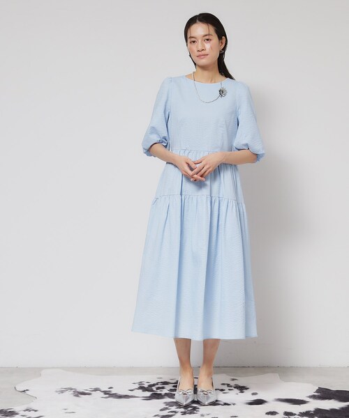 スーナウーナ（SunaUna）/【涼し気！／サッカー素材】パフスリーブワンピース SunaUna（スーナウーナ） ワンピース 「涼し気！／サッカー素材