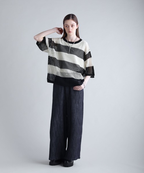 メッシュボーダーニット glamb セーター ニット Mesh Border Knit / メッシュボーダー