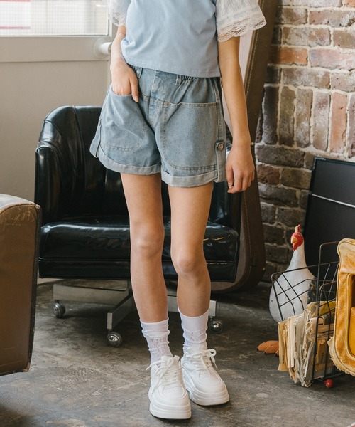 URBAN CHERRY パンツ ハイウエストロールアップデニムショート