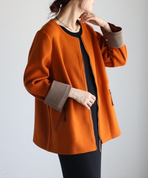 「＆HALF」 「noa-ge」ジップアップブルゾン M エメラルド レディース_画像7