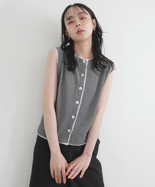 ベスト ジレ アシンメトリースリットベスト レディース select MOCA ベスト ジレ 透かし編みアシンメトリーベスト