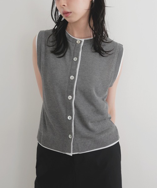 #anc レリアン Leilian ベスト ジレ 9 グレー ニット シンプル レディース [933687] LIAN ベスト ジレ バイカラーニットベスト レディース