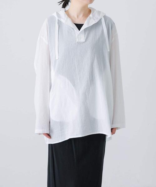 かぐれ ブラウス シャツ シアーフーディチュニック レディース