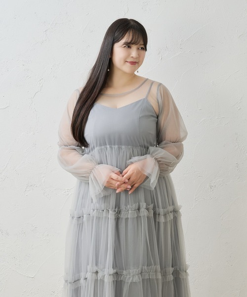 Louiosy バックリボンチュールティアードワンピ+キャミワンピSET Louiosy（ルオシー） ワンピース 「Louiosy」「大きいサイズ」バック
