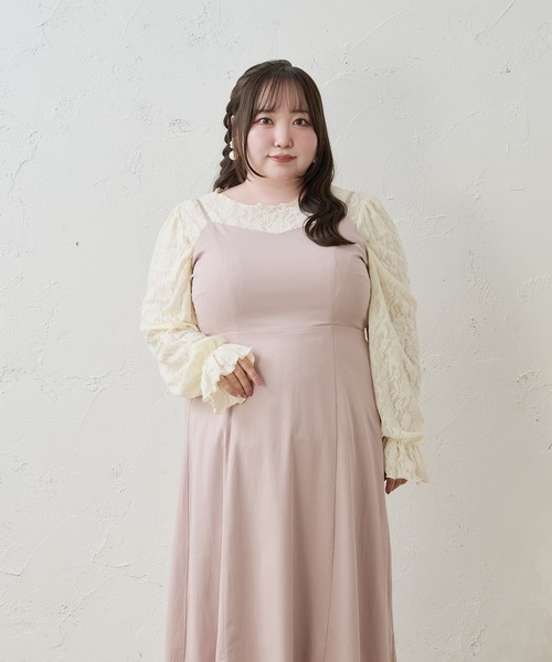 チュールバックデザインリボンワンピ ラメレースキャミワンピ 2点セット Louiosy（ルオシー） ワンピース 「Louiosy」「大きいサイズ」バック