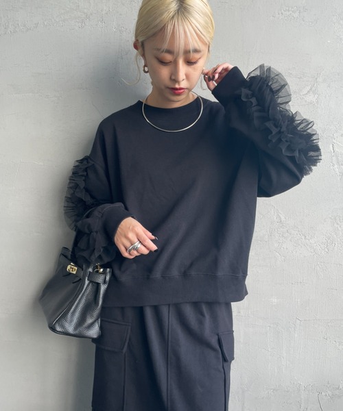 nenom トレーナー スウェット 「nenom/ネノム」 袖チュールフリル