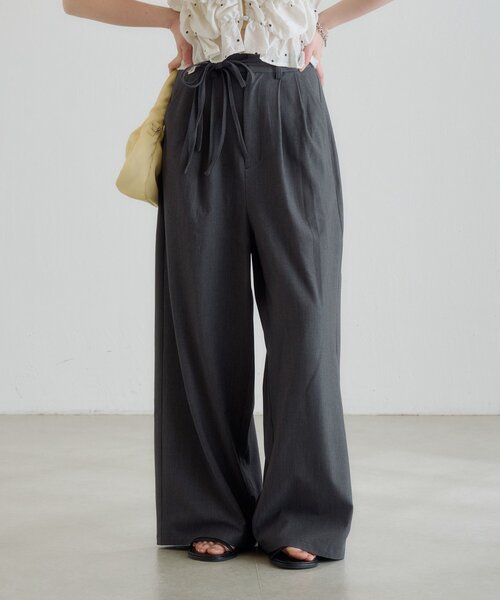 ワイドパンツ スラックス パンツ 「WEB限定/全人類パンツ/2サイズ展開/裏地無し」ピンストライプスラックス レディースの画像