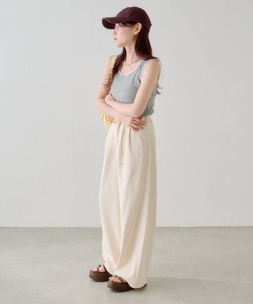 ワイドパンツ スラックス パンツ 「WEB限定/全人類パンツ/2サイズ展開/裏地無し」ピンストライプスラックス レディースの画像
