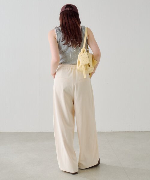 ワイドパンツ スラックス パンツ 「WEB限定/全人類パンツ/2サイズ展開/裏地無し」ピンストライプスラックス レディースの画像