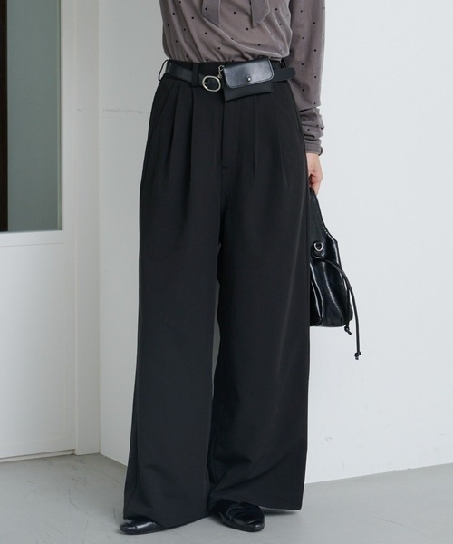 ワイドパンツ スラックス パンツ 「WEB限定/全人類パンツ/2サイズ展開/裏地無し」ピンストライプスラックス レディースの画像