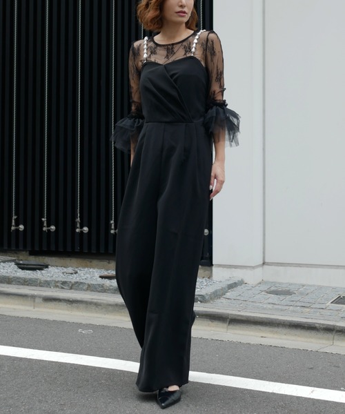 My shawty パンツドレス My shawty パンツドレス hight neck lace pants dress