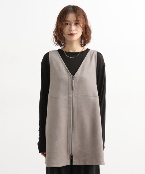 studio CLIP ベスト ジレ ダブルフロントフェイクスウェードジップ