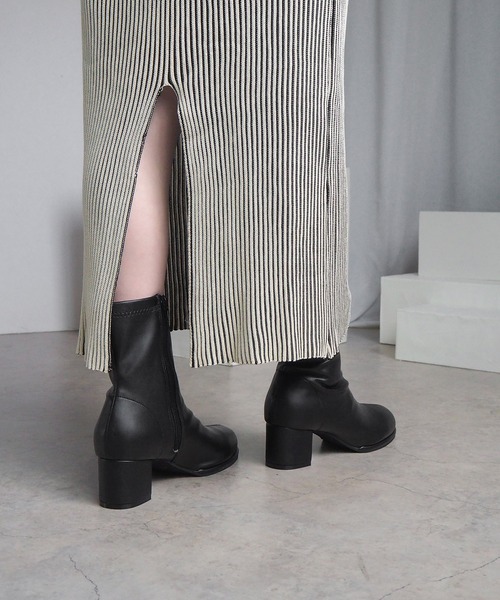 今季SeaRoomlynn✳︎ECO LEATHER FIT ショートブーツ L minia（ミニア） ブーツ 足首ほっそり見え ラウンドストレッチショート