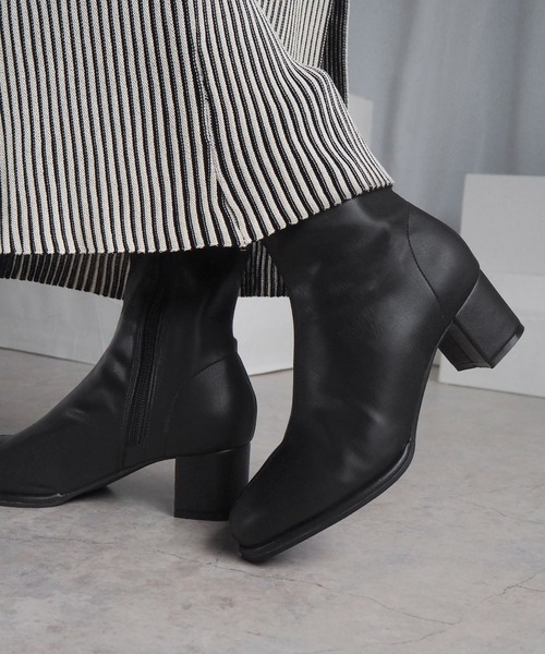 minia（ミニア） ブーツ 足首ほっそり見え ラウンドストレッチショート