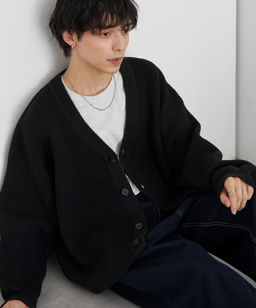 MONO-MART（モノマート） カーディガン バルキー片畦編み オーバー