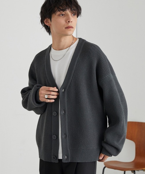 MONO-MART（モノマート） カーディガン バルキー片畦編み オーバー