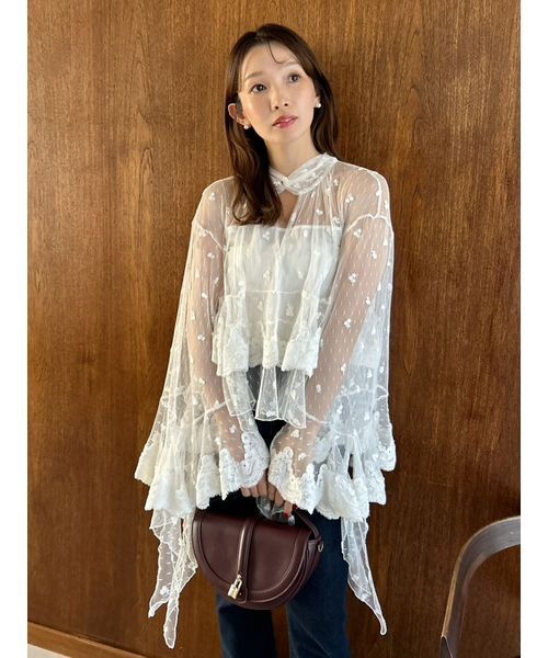 SNIDEL（スナイデル） ブラウス シャツ チュールエンブロイダリー