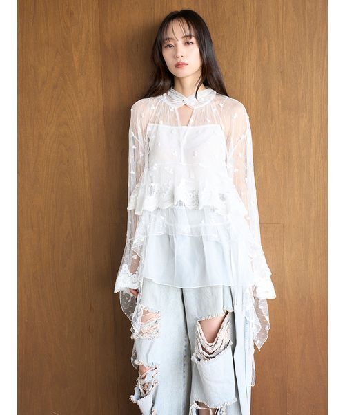 SNIDEL（スナイデル） ブラウス シャツ チュールエンブロイダリー
