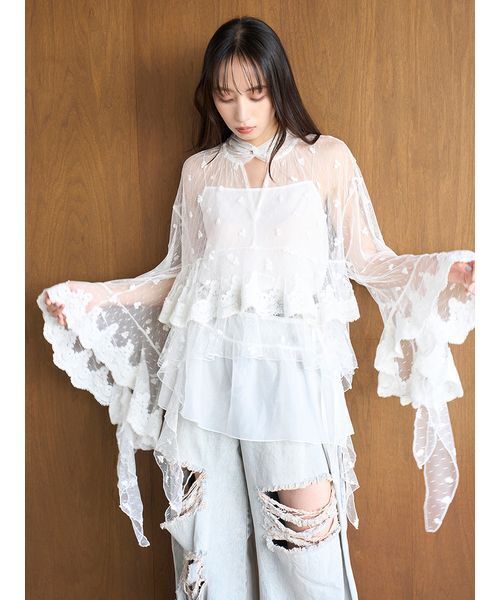 SNIDEL（スナイデル） ブラウス シャツ チュールエンブロイダリー