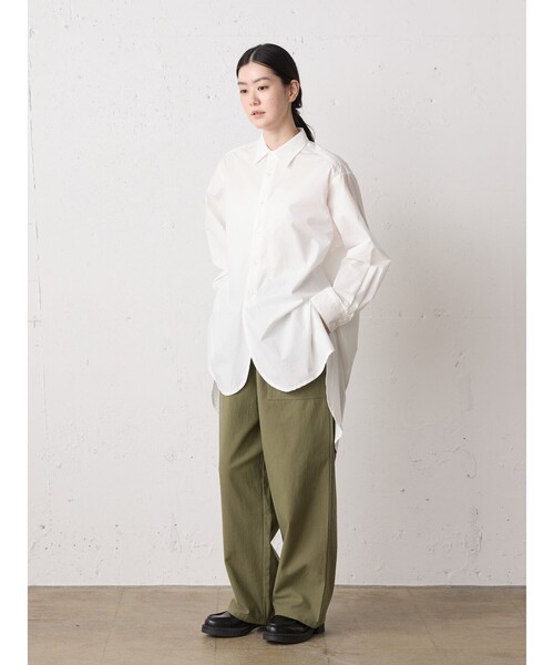 ミディウミ　MidiUmi 麻混ブラウス　M MidiUmi（ミディウミ） ブラウス シャツ ワイドロングシャツ